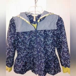 Matilda Jane Girls Blue Hooded Jacket Size 12 Floral Enchanted Garden